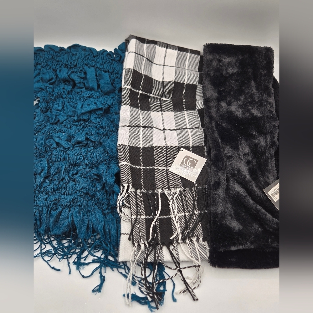 Scarf Lot Cejon NWT In Black Gift Craft In Plaid & Teal Scarf / Wrap